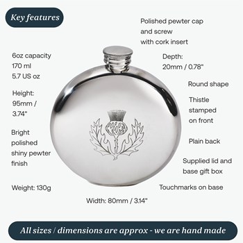6oz Round Pewter Thistle Flask 6oz Round Pewter Thistle Flask