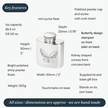 1oz Butterfly Pewter Purse Flask 1oz Butterfly Pewter Purse Flask