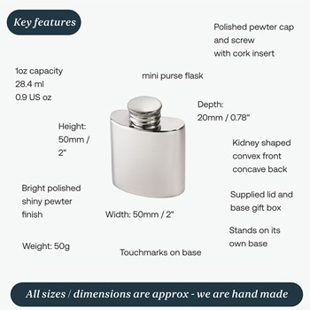 1oz Plain Small Pewter Purse Flask