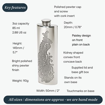 3oz Single Paisley Pewter Purse Flask 3oz Single Paisley Pewter Purse Flask
