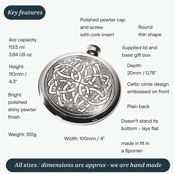 4oz Celtic Circle Pewter Sporran Flask