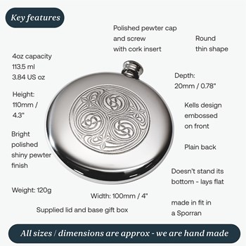 4oz Kells Pewter Sporran Flask 4oz Kells Pewter Sporran Flask