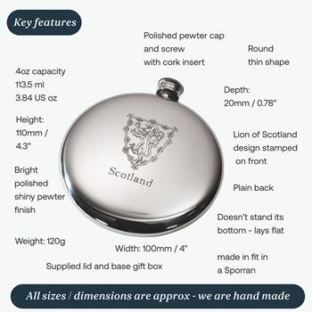 4oz Lion Of Scotland Pewter Sporran Flask