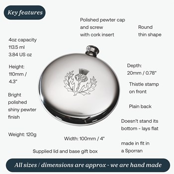4oz Thistle Pewter Sporran Flask