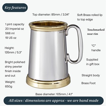 Wortley X Range Pewter And Brass Heavy One Pint Tankard