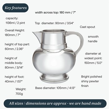 Two Pint Pewter Water Jug Beer Pitcher