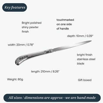 Cast Pewter And Stainless Steel Pistol Letter Opener Cast Pewter And Stainless Steel Pistol Letter Opener