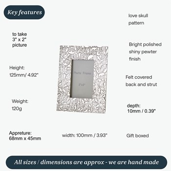 Love Skull Pewter 2"X3" Mini Picture Frame