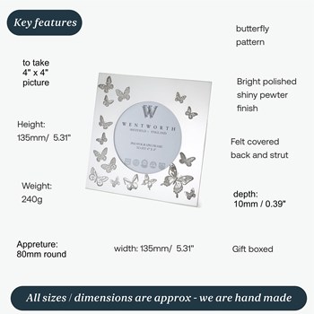 Butterfly Small Pewter 4"X4" Frame