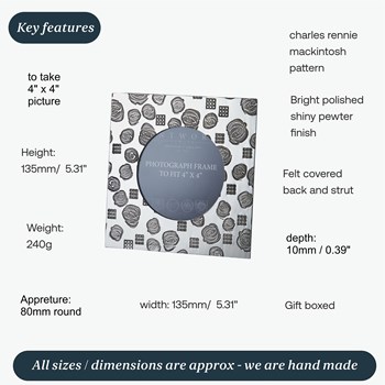 Small Square Charles Rennie Mackintosh 4"X4" Pewter Picture Frame