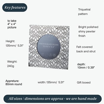 Small Triquetra Pewter 4"X4" Picture Frame