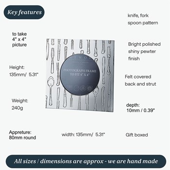 Square Knife Fork Spoon 4"X4" Pewter Picture Frame