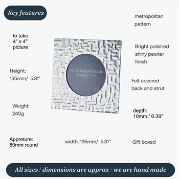 Small Metropolitan 4"X4" Pewter Picture Frame