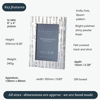 Medium  Pewter Knife Fork Spoon 6"X4" Picture Frame Medium  Pewter Knife Fork Spoon 6"X4" Picture Frame