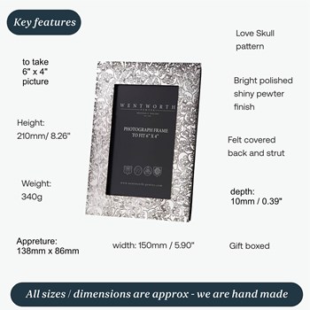 Love Skull Pewter 6"X4" Picture Frame Love Skull Pewter 6"X4" Picture Frame