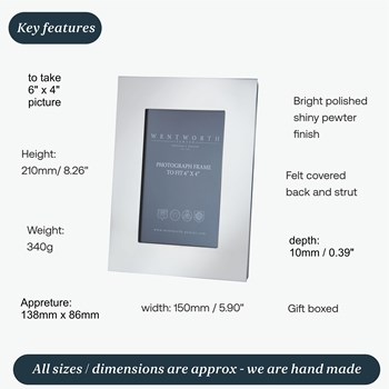 Plain Pewter 6"X 4" Picture Frame