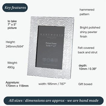 Large Hammered Pewter 7"X5" Picture Frame