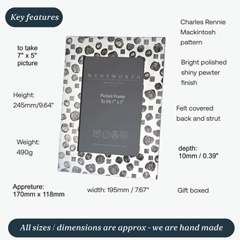 Large Charle Rennie Mackintosh Pewter 7"X5" Picture Frame Large Charle Rennie Mackintosh Pewter 7"X5" Picture Frame