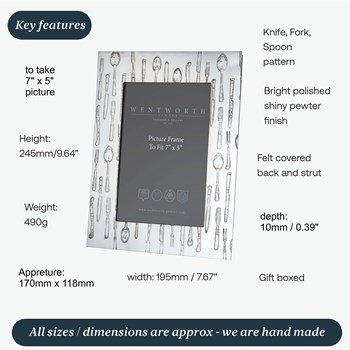 Large Knife Fork Spoon Pewter 7"X5" Picture Frame