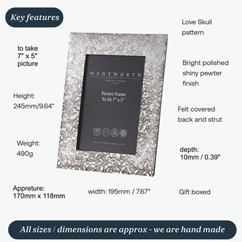 Large Love Skull Pewter 7"X5" Picture Frame Large Love Skull Pewter 7"X5" Picture Frame