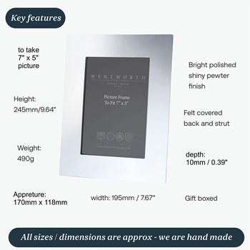 Plain Pewter 7" X 5" Picture Frame