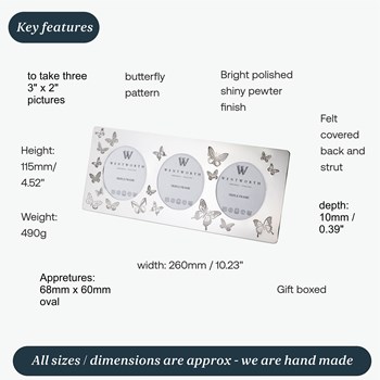 Butterfly Pewter Triple Picture Frame