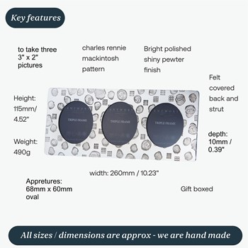 Triple Charles Rennie Mackintosh Pewter Picture Frame Triple Charles Rennie Mackintosh Pewter Picture Frame