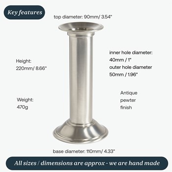 Large Pillar Antique Finish Pewter Candle Holder