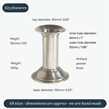 Small Antique Finish Pewter Pillar Candle Holder