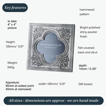 Small Medieval Antique Finish Cast Pewter 4"X4" Picture Frame