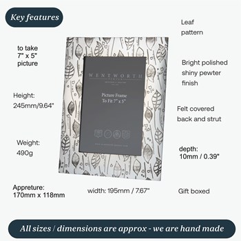 Large Leaf 7"X5" Pewter Picture Frame