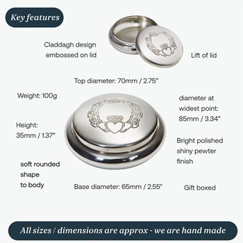 Round Claddagh Pewter Georgian Trinket Box