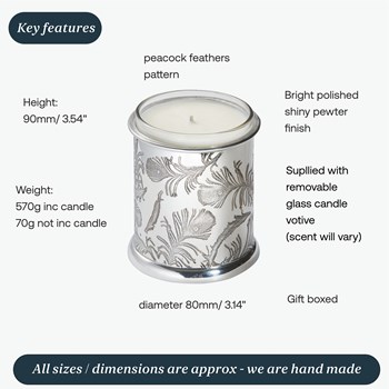 Peacock Patterned Pewter Candle Votive