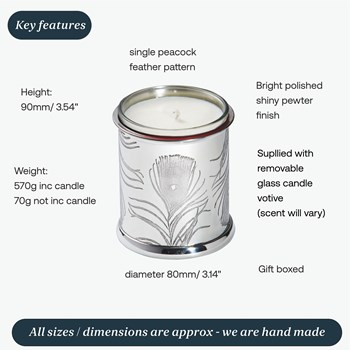 Peacock Feather Pewter Candle Votive Peacock Feather Pewter Candle Votive
