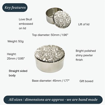 Small Love Skull Pewter Trinket Box