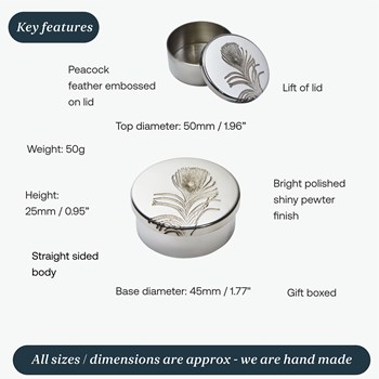 Small Peacock Pewter Trinket Pill Box Small Peacock Pewter Trinket Pill Box