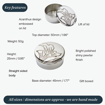 Acanthus Pattern Small Pewter Trinket Pill Box