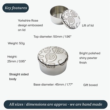 Yorkshire Rose Small Pewter Trinket Pill Box Yorkshire Rose Small Pewter Trinket Pill Box