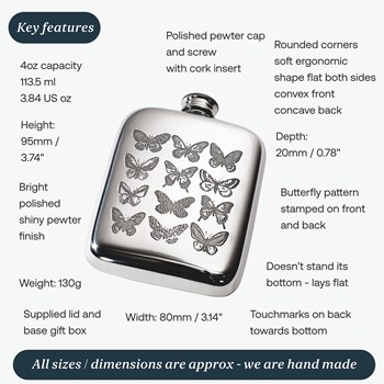 4oz Butterfly Pewter Pocket Flask