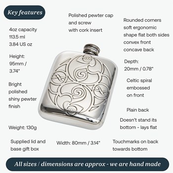 Celtic Spirals 4oz Pewter Pocket Flask Celtic Spirals 4oz Pewter Pocket Flask