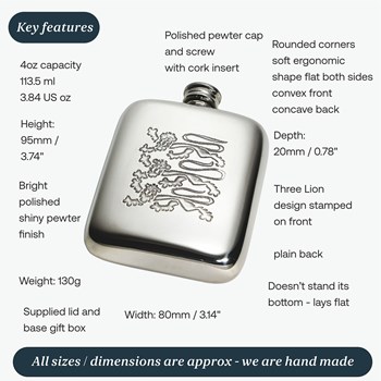 4oz Three Lions Pewter Pocket Flask