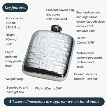 4oz Metropolitan Pewter Pocket Flask