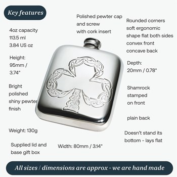 4oz Shamrock Pewter Pocket Flask