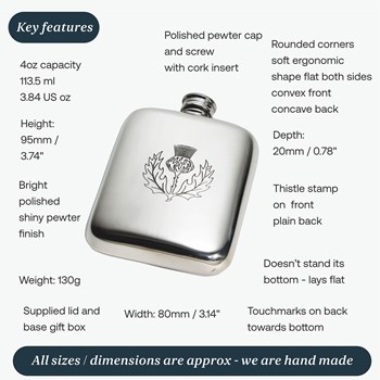 4oz Thistle Stamp Pewter Pocket Flask