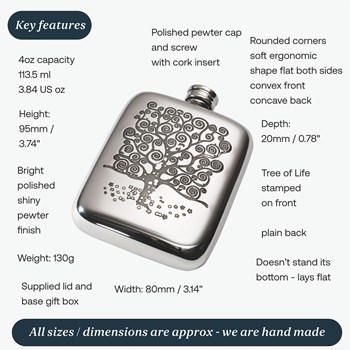 4oz Tree Of Life Tree Pewter Pocket Flask 4oz Tree Of Life Tree Pewter Pocket Flask