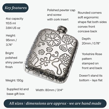 Yorkshire Rose 4oz Pewter Pocket Flask