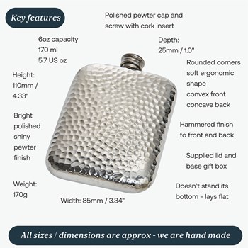 6oz Hammered Pewter Pocket Flask