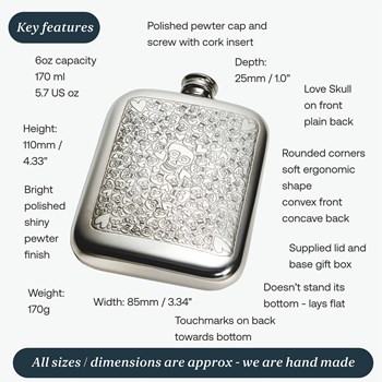 6oz Love Skull Pewter Pocket Flask 6oz Love Skull Pewter Pocket Flask