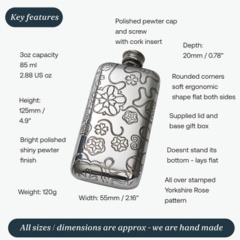 3oz Yorkshire Rose Pocket Flask