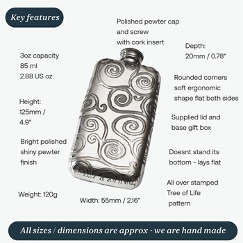 Small Tree Of Life Pewter Pocket Flask